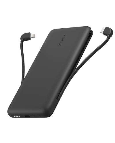 Belkin 10K 23W Portable Charger Power Bank, Integrated USB C and LTG Cables