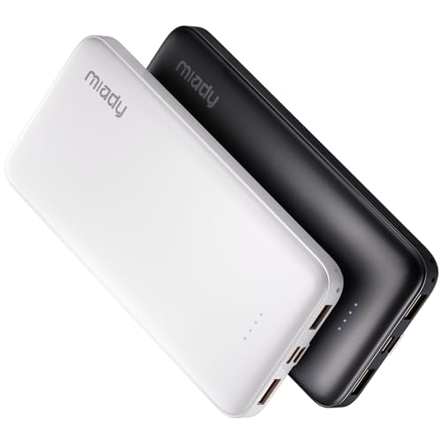 Miady 2-Pack 10000mAh Dual USB Portable Charger, Type-C Charging Power Bank, Slim Battery Pack for iPhone 17/16/15/14, Galaxy S24/22, Android etc
