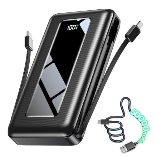 50000mAh Portable Charger Power Bank, Fast Charging with Built in Cables