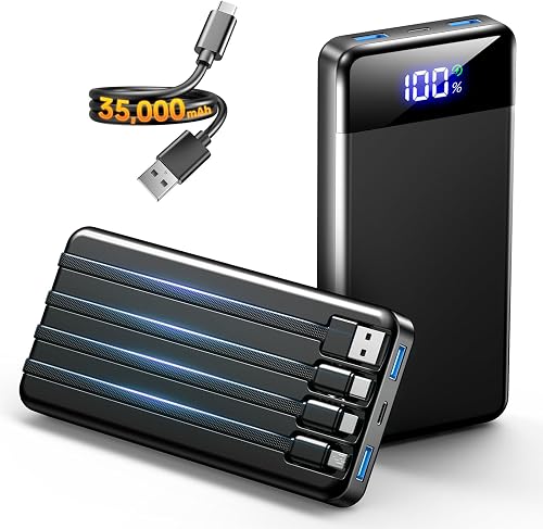 Portable Charger 35000mAh Power Bank - Powerbank with 4 Built in Cable — Manufacturer product photo — charmast 20000mah portable r