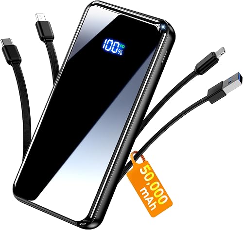 Portable Charger,50000mAh Power Bank Built-in Cable, 22.5W PD USB C In — Key features at a glance