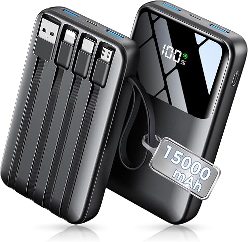 Power Bank, 15000mAh Portable Charger with Built in Cable, 22.5W Fast — Manufacturer product photo — best slim power bank