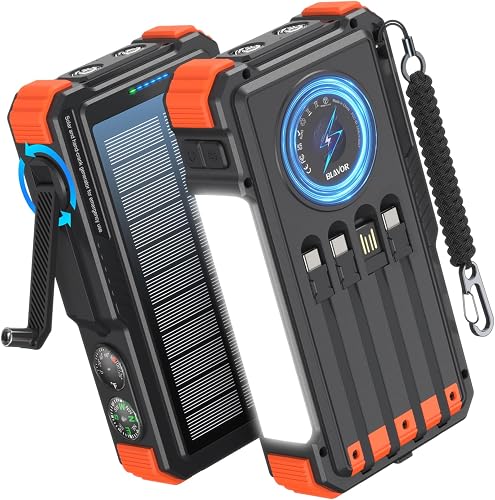 BLAVOR Solar Power Bank with Hand Crank and 4 Cables, 20000mAh Wireles — How the options on this page compare